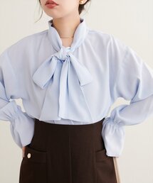 とろみ素材ボウタイブラウス