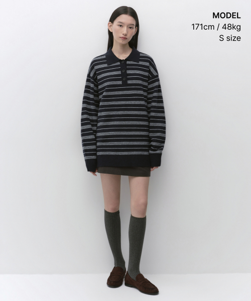 MUSINSA STANDARD WOMAN（ムシンサスタンダードウーマン）の「ウィメンズマルチストライプカラーのチュニックニット[ネイビー]（ニット/セーター・レディース・その他・SMALL/LARGE/MEDIUM）」の2枚目の写真
