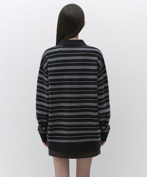 MUSINSA STANDARD WOMAN（ムシンサスタンダードウーマン）の「ウィメンズマルチストライプカラーのチュニックニット[ネイビー]（ニット/セーター・レディース・その他・SMALL/LARGE/MEDIUM）」の3枚目の写真