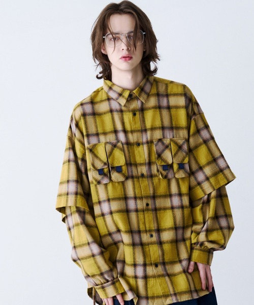 SeeSew(シーソー)の「【UNISEX】CHECK MULTI POCKET SHIRT/チェックマルチポケットシャツ(シャツ/ブラウス・メンズ・イエロー/ネイビー・L/M)」の2枚目の写真