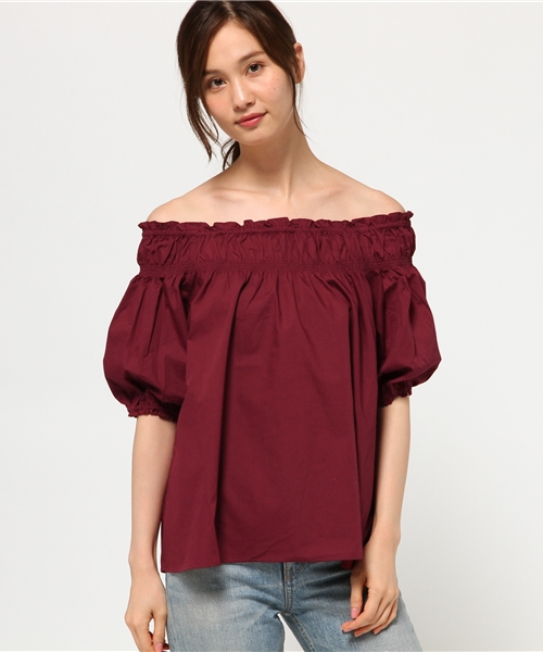 E hyphen world gallery（イーハイフンワールドギャラリー）の「・5Sシャーリングオフショルダーブラウス（シャツ/ブラウス・レディース・ネイビー/ボルドー/オフホワイト/オレンジ系その他・F）」の12枚目の写真