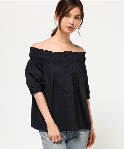 E hyphen world gallery（イーハイフンワールドギャラリー）の「・5Sシャーリングオフショルダーブラウス（シャツ/ブラウス・レディース・ネイビー/ボルドー/オフホワイト/オレンジ系その他・F）」の13枚目の写真