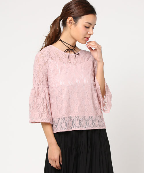 Honeys（ハニーズ）の「チョーカー付きレースプルオーバー（Tシャツ/カットソー・レディース・ブラック/オフホワイト/ピンク・L/S/M）」の3枚目の写真