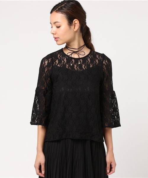 Honeys（ハニーズ）の「チョーカー付きレースプルオーバー（Tシャツ/カットソー・レディース・ブラック/オフホワイト/ピンク・L/S/M）」の4枚目の写真