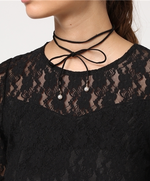 Honeys（ハニーズ）の「チョーカー付きレースプルオーバー（Tシャツ/カットソー・レディース・ブラック/オフホワイト/ピンク・L/S/M）」の7枚目の写真