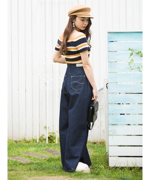 MERCURYDUO(マーキュリーデュオ)の「マルチボーダーオフショルリブニット(ニット/セーター・レディース・アイボリー/ベビーピンク/マスタード/ネイビー・FREE)」の9枚目の写真