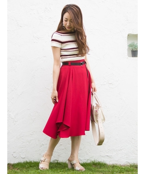 MERCURYDUO(マーキュリーデュオ)の「マルチボーダーオフショルリブニット(ニット/セーター・レディース・アイボリー/ベビーピンク/マスタード/ネイビー・FREE)」の10枚目の写真