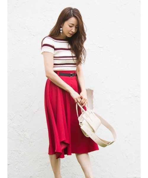 MERCURYDUO(マーキュリーデュオ)の「マルチボーダーオフショルリブニット(ニット/セーター・レディース・アイボリー/ベビーピンク/マスタード/ネイビー・FREE)」の6枚目の写真