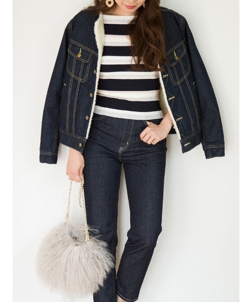 MERCURYDUO(マーキュリーデュオ)の「マルチボーダーオフショルリブニット(ニット/セーター・レディース・アイボリー/ベビーピンク/マスタード/ネイビー・FREE)」の7枚目の写真