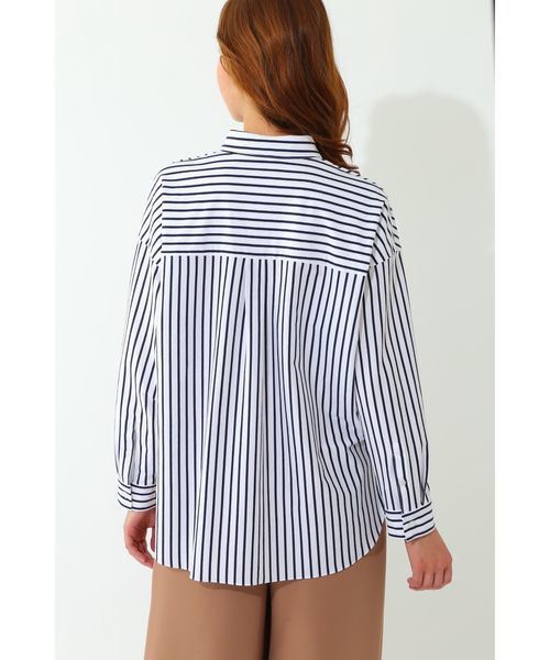 22 OCTOBRE（ヴァンドゥ－オクトーブル）の「◆ストライプジャージーシャツ（シャツ/ブラウス・レディース・ブラウン/ネイビー・38）」の6枚目の写真