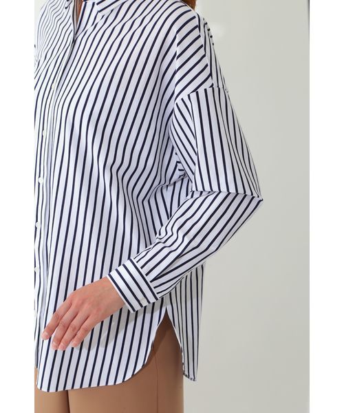 22 OCTOBRE（ヴァンドゥ－オクトーブル）の「◆ストライプジャージーシャツ（シャツ/ブラウス・レディース・ブラウン/ネイビー・38）」の9枚目の写真