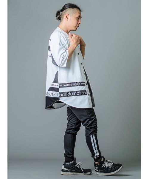 BLACK　EVOLUTION（ブラックエボリューション）の「BIGシルエット　ベースボールシャツ　ビッグシルエットTシャツ　ユニセックス（Tシャツ/カットソー・メンズ・ホワイト/ブラック・MEDIUM/LARGE/X-LARGE）」の10枚目の写真