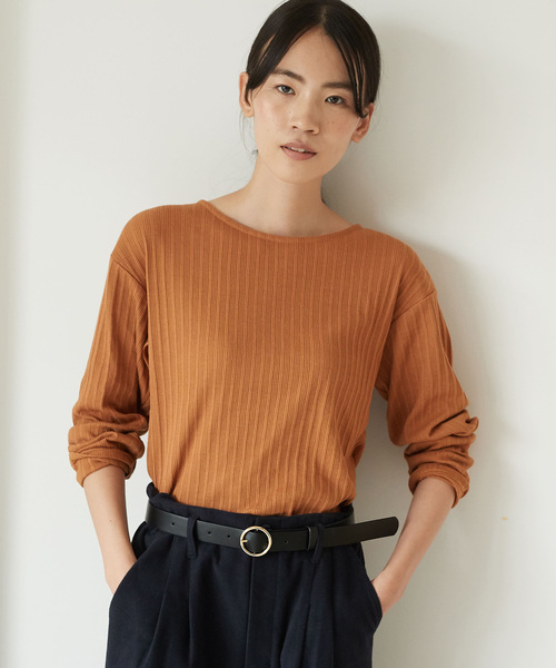 AMERICAN HOLIC（アメリカンホリック）の「変形リブボートネックプルオーバー（Tシャツ/カットソー・レディース・ブラック/ブラウン/オフホワイト/カーキ/マスタード/杢グレー・M/L）」の6枚目の写真