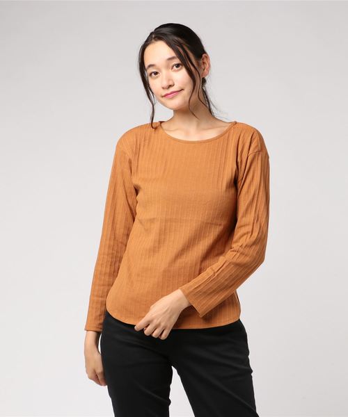 AMERICAN HOLIC（アメリカンホリック）の「変形リブボートネックプルオーバー（Tシャツ/カットソー・レディース・ブラック/ブラウン/オフホワイト/カーキ/マスタード/杢グレー・M/L）」の21枚目の写真