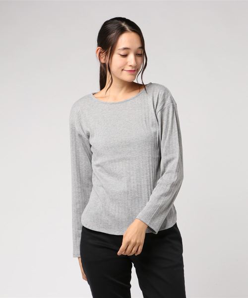 AMERICAN HOLIC（アメリカンホリック）の「変形リブボートネックプルオーバー（Tシャツ/カットソー・レディース・ブラック/ブラウン/オフホワイト/カーキ/マスタード/杢グレー・M/L）」の4枚目の写真