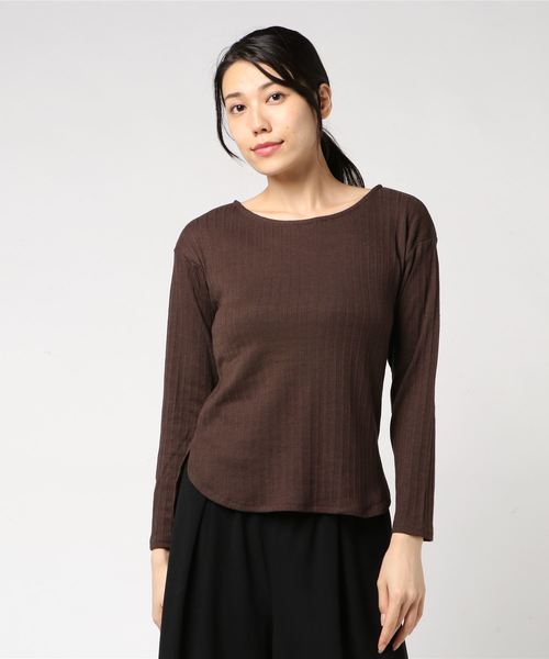 AMERICAN HOLIC（アメリカンホリック）の「変形リブボートネックプルオーバー（Tシャツ/カットソー・レディース・ブラック/ブラウン/オフホワイト/カーキ/マスタード/杢グレー・M/L）」の5枚目の写真