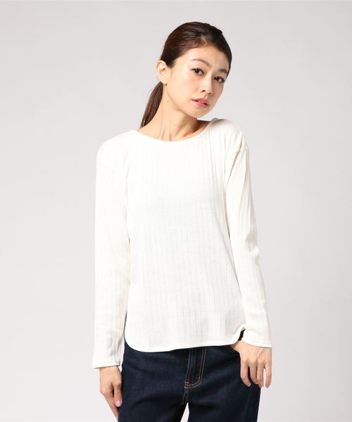 AMERICAN HOLIC（アメリカンホリック）の「変形リブボートネックプルオーバー（Tシャツ/カットソー・レディース・ブラック/ブラウン/オフホワイト/カーキ/マスタード/杢グレー・M/L）」の2枚目の写真