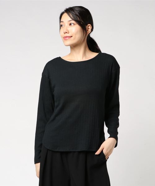 AMERICAN HOLIC（アメリカンホリック）の「変形リブボートネックプルオーバー（Tシャツ/カットソー・レディース・ブラック/ブラウン/オフホワイト/カーキ/マスタード/杢グレー・M/L）」の3枚目の写真