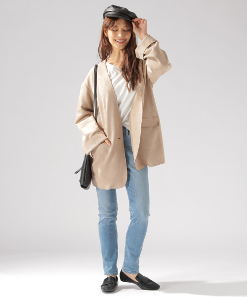 BAYFLOW(ベイフロー)の「ダンボールスエードジャケット(ノーカラージャケット・レディース・ベージュ/その他1・SMALL/MEDIUM)」の3枚目の写真