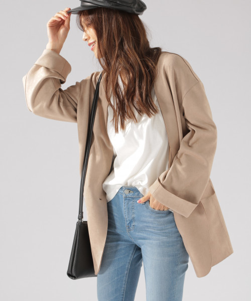 BAYFLOW(ベイフロー)の「ダンボールスエードジャケット(ノーカラージャケット・レディース・ベージュ/その他1・SMALL/MEDIUM)」の5枚目の写真