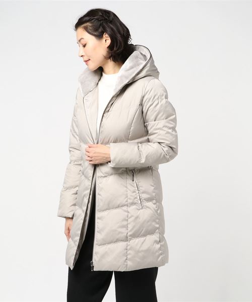 【ZARA BASIC】2wayフード付きダウンコート 内側ボア エコファー 紺 INTERPLANET（インタープラネット）の「ストレッチタフタ裏ボア