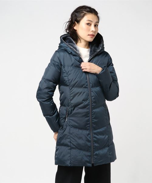 【ZARA BASIC】2wayフード付きダウンコート 内側ボア エコファー 紺 ZARA - ZARA コーデュロイ×内側ボアジャケットコート ブルーLコート