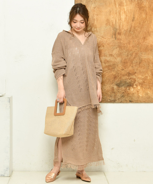 DouDou（ドゥドゥ）の「ニットメキシカンパーカー（ニット/セーター・レディース・チャコールグレー/ブラウン・FREE）」の6枚目の写真