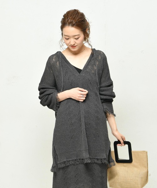 DouDou（ドゥドゥ）の「ニットメキシカンパーカー（ニット/セーター・レディース・チャコールグレー/ブラウン・FREE）」の8枚目の写真