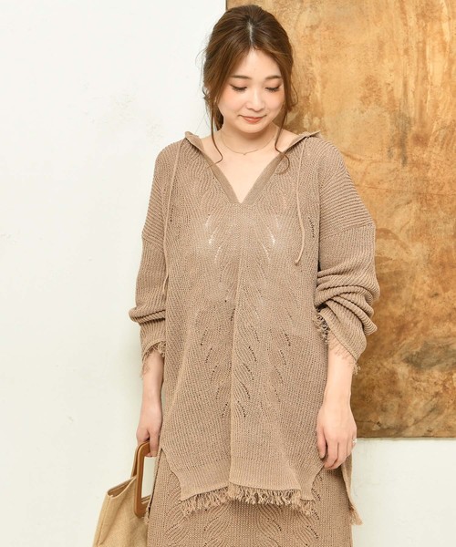 DouDou（ドゥドゥ）の「ニットメキシカンパーカー（ニット/セーター・レディース・チャコールグレー/ブラウン・FREE）」の9枚目の写真