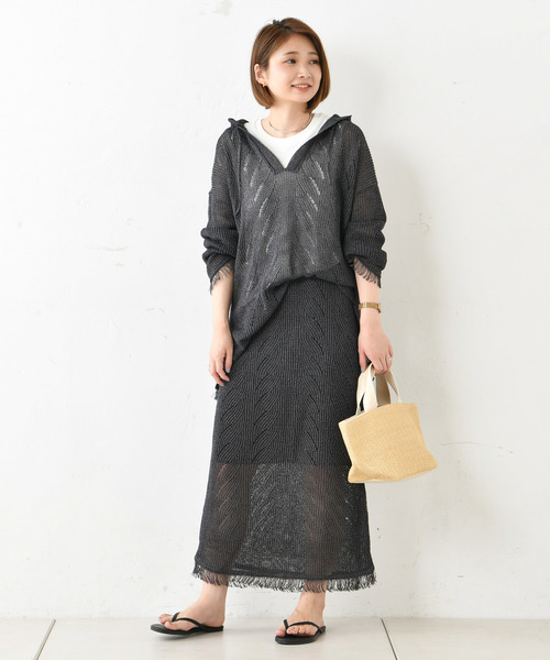 DouDou（ドゥドゥ）の「ニットメキシカンパーカー（ニット/セーター・レディース・チャコールグレー/ブラウン・FREE）」の10枚目の写真