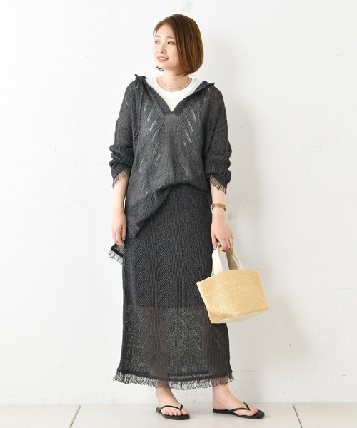 DouDou（ドゥドゥ）の「ニットメキシカンパーカー（ニット/セーター・レディース・チャコールグレー/ブラウン・FREE）」の12枚目の写真