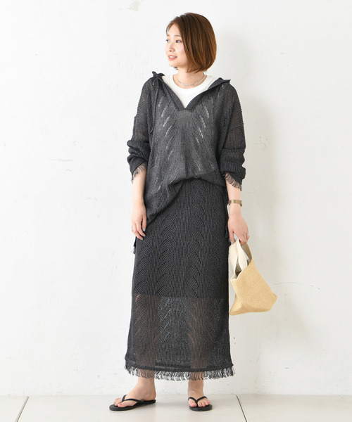 DouDou（ドゥドゥ）の「ニットメキシカンパーカー（ニット/セーター・レディース・チャコールグレー/ブラウン・FREE）」の13枚目の写真