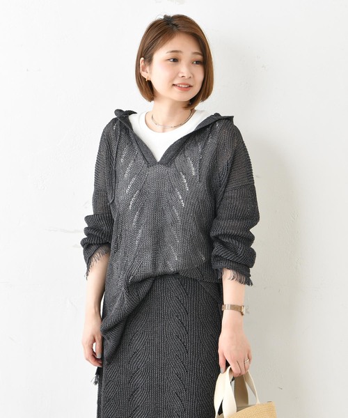 DouDou（ドゥドゥ）の「ニットメキシカンパーカー（ニット/セーター・レディース・チャコールグレー/ブラウン・FREE）」の16枚目の写真