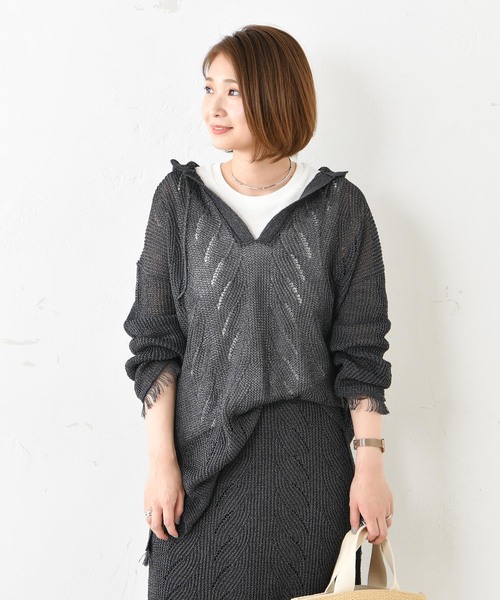 DouDou（ドゥドゥ）の「ニットメキシカンパーカー（ニット/セーター・レディース・チャコールグレー/ブラウン・FREE）」の17枚目の写真