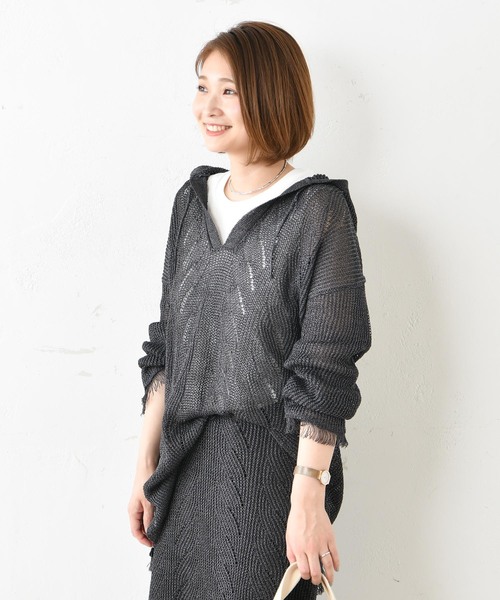DouDou（ドゥドゥ）の「ニットメキシカンパーカー（ニット/セーター・レディース・チャコールグレー/ブラウン・FREE）」の18枚目の写真