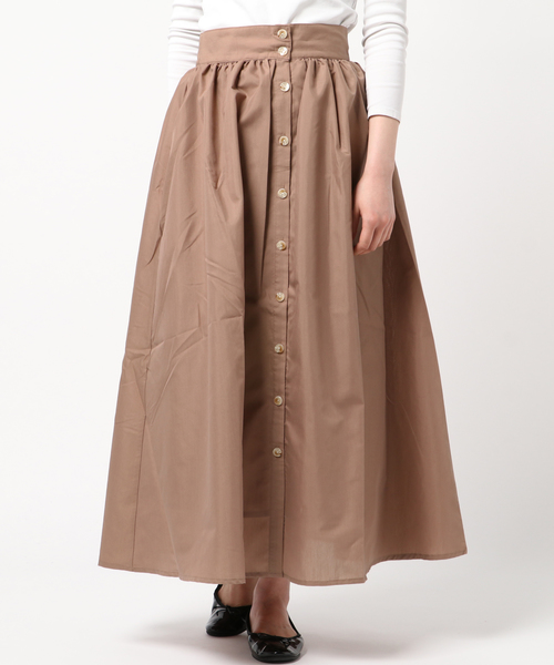 STYLEBLOCK（スタイルブロック）の「ブロードフロントボタンギャザーマキシスカート（スカート・レディース・パープル/ベージュ/ブラック/ホワイト/キャメル/イエロー・M）」の6枚目の写真