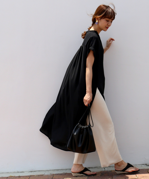 n'ee-ne（ネーネ）の「ロングスリットワンピースシャツ（シャツワンピース・レディース・ブラック/ベージュ/オフホワイト/ミント・M）」の21枚目の写真