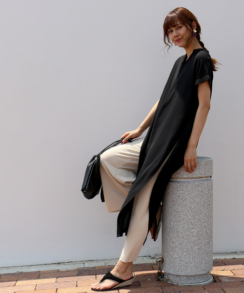 n'ee-ne（ネーネ）の「ロングスリットワンピースシャツ（シャツワンピース・レディース・ブラック/ベージュ/オフホワイト/ミント・M）」の15枚目の写真