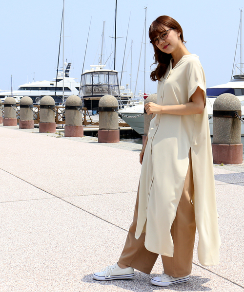 n'ee-ne（ネーネ）の「ロングスリットワンピースシャツ（シャツワンピース・レディース・ブラック/ベージュ/オフホワイト/ミント・M）」の18枚目の写真