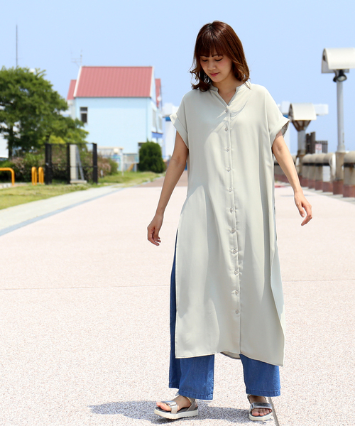 n'ee-ne（ネーネ）の「ロングスリットワンピースシャツ（シャツワンピース・レディース・ブラック/ベージュ/オフホワイト/ミント・M）」の10枚目の写真