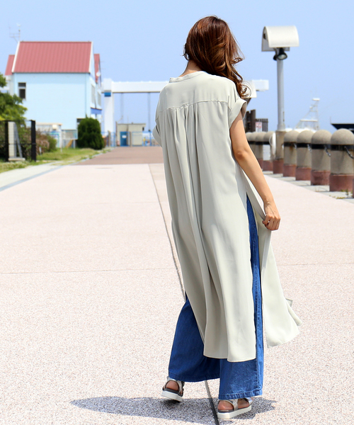 n'ee-ne（ネーネ）の「ロングスリットワンピースシャツ（シャツワンピース・レディース・ブラック/ベージュ/オフホワイト/ミント・M）」の13枚目の写真