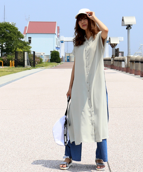 n'ee-ne（ネーネ）の「ロングスリットワンピースシャツ（シャツワンピース・レディース・ブラック/ベージュ/オフホワイト/ミント・M）」の19枚目の写真