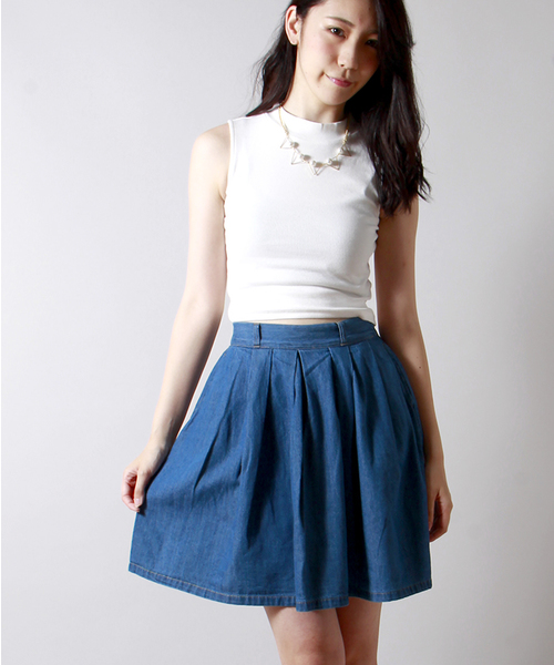 WEGO(ウィゴー)の「WEGO/デニムタックスカート(デニムスカート・レディース・オフホワイト/インディゴブルー・FREE)」の2枚目の写真