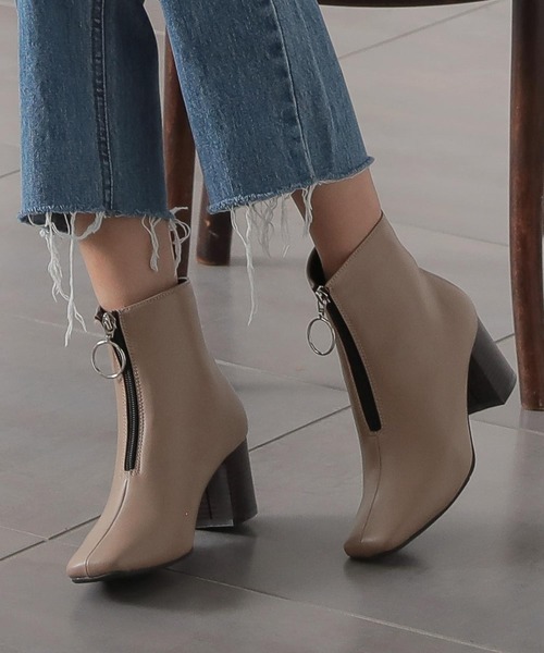 KOBE LETTUCE（コウベレタス）の「フロントジップスクエアトゥショートブーツ（ブーツ・レディース・ホワイト系その他/ダークブラウン/モカ/ブラック・S/M/L/LL）」の4枚目の写真