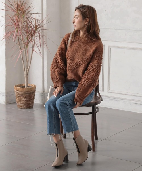 KOBE LETTUCE（コウベレタス）の「フロントジップスクエアトゥショートブーツ（ブーツ・レディース・ホワイト系その他/ダークブラウン/モカ/ブラック・S/M/L/LL）」の8枚目の写真