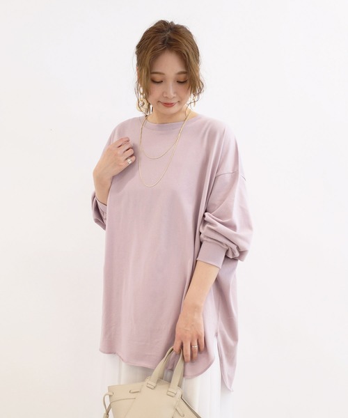 DouDou(ドゥドゥ)の「BIG T 2(Tシャツ/カットソー・レディース・オフホワイト/バイオレット/ライトベージュ/サーモンピンク/ピンク/グレイッシュベージュ・FREE)」の5枚目の写真