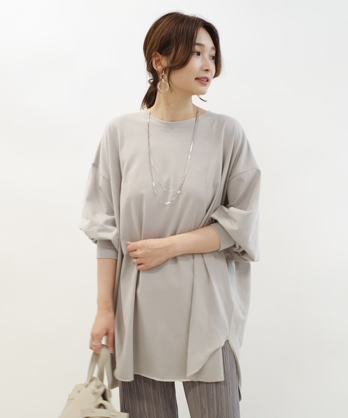 DouDou(ドゥドゥ)の「BIG T 2(Tシャツ/カットソー・レディース・オフホワイト/バイオレット/ライトベージュ/サーモンピンク/ピンク/グレイッシュベージュ・FREE)」の3枚目の写真