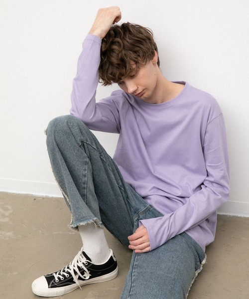 YARD PLUS（ヤードプリュス）の「YARD PLUS  無地ロングスリーブカラーTシャツ（Tシャツ/カットソー・メンズ・ホワイト/カーキ/ピンク/オレンジ/ライトパープル/ライトグリーン・MEDIUM/LARGE）」の6枚目の写真