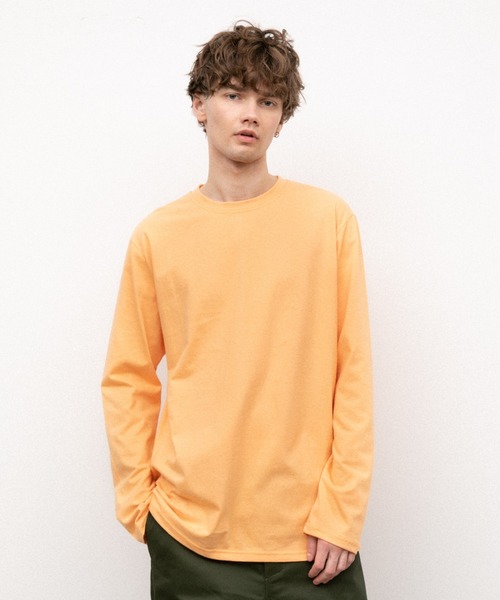 YARD PLUS（ヤードプリュス）の「YARD PLUS  無地ロングスリーブカラーTシャツ（Tシャツ/カットソー・メンズ・ホワイト/カーキ/ピンク/オレンジ/ライトパープル/ライトグリーン・MEDIUM/LARGE）」の2枚目の写真