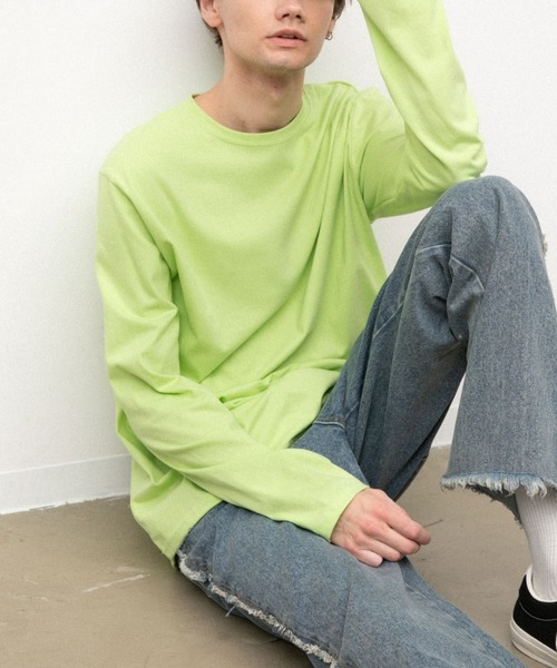 YARD PLUS（ヤードプリュス）の「YARD PLUS  無地ロングスリーブカラーTシャツ（Tシャツ/カットソー・メンズ・ホワイト/カーキ/ピンク/オレンジ/ライトパープル/ライトグリーン・MEDIUM/LARGE）」の5枚目の写真